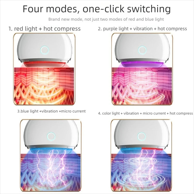Dispositivo de Belleza Facial EMS Microcorriente Luz LED y Calor 4 Modos (Blanco/Rosa)