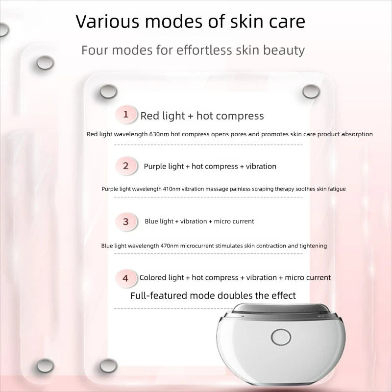 Dispositivo de Belleza Facial EMS Microcorriente Luz LED y Calor 4 Modos (Blanco/Rosa)