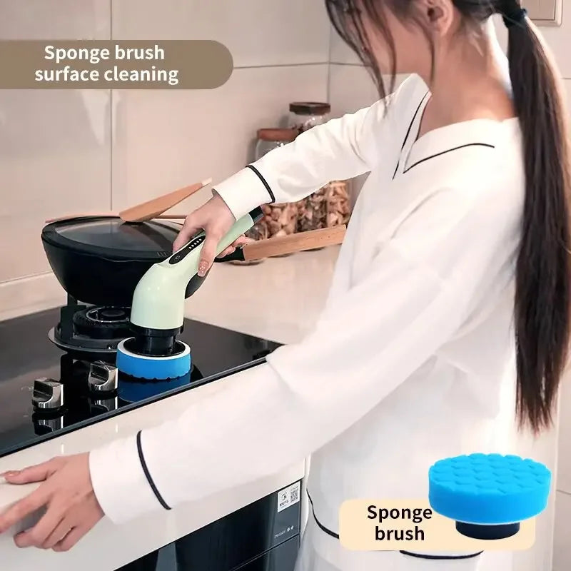 Cepillo Eléctrico Giratorio 9 en 1 – Inalámbrico con Pantalla LED para Baño y Cocina