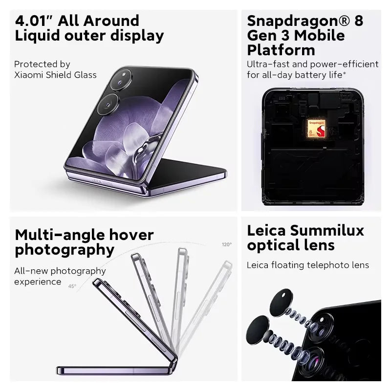 Xiaomi MIX Flip – Snapdragon 8 Gen 3, Cámara Leica 50MP, Pantalla 6.86" 120Hz, 12GB+512GB
