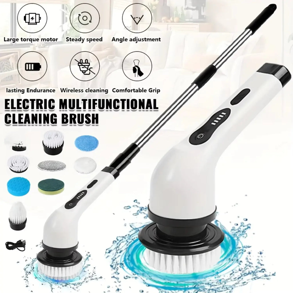 Cepillo Eléctrico Giratorio 9 en 1 – Inalámbrico con Pantalla LED para Baño y Cocina