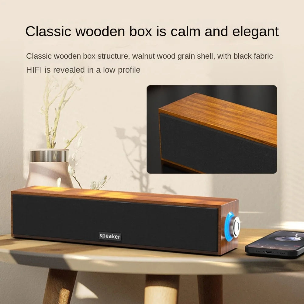 Barra de Sonido Bluetooth USB para PC y Laptop – Bocinas Duales de Madera