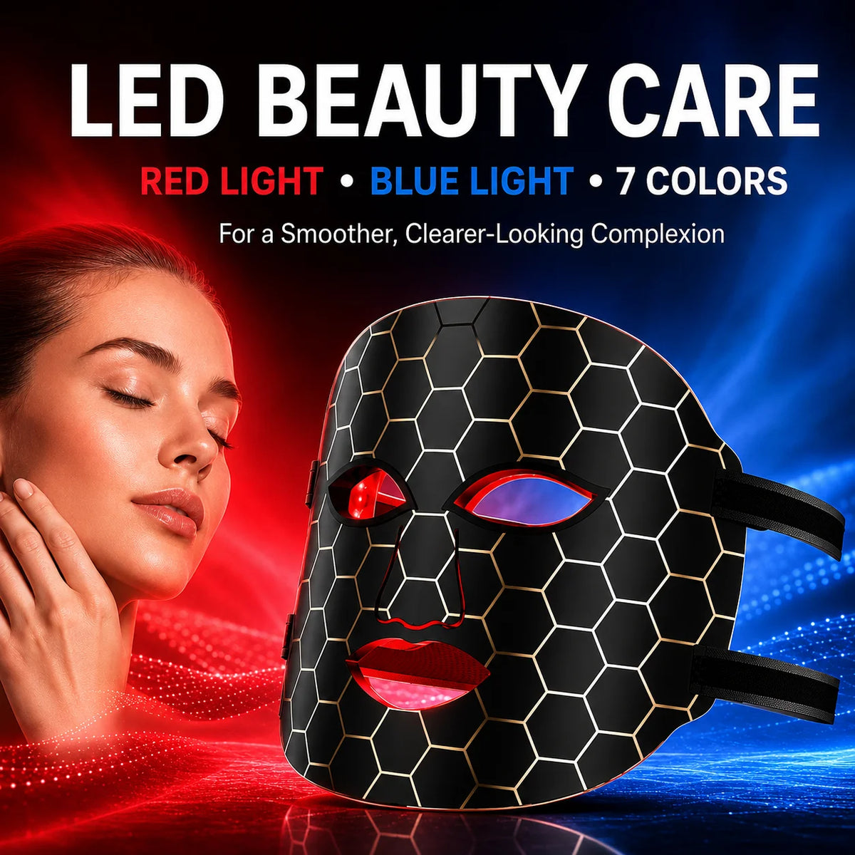 Mascarilla LED 7 Colores con Luz Roja – Recargable USB-C con Temporizador