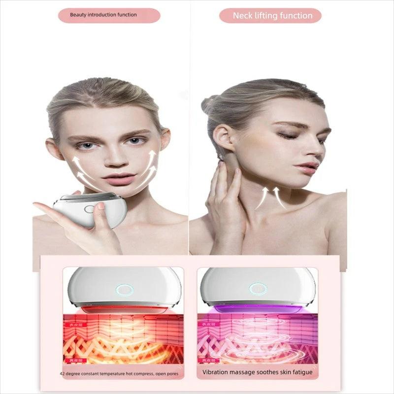 Dispositivo de Belleza Facial EMS Microcorriente Luz LED y Calor 4 Modos (Blanco/Rosa)