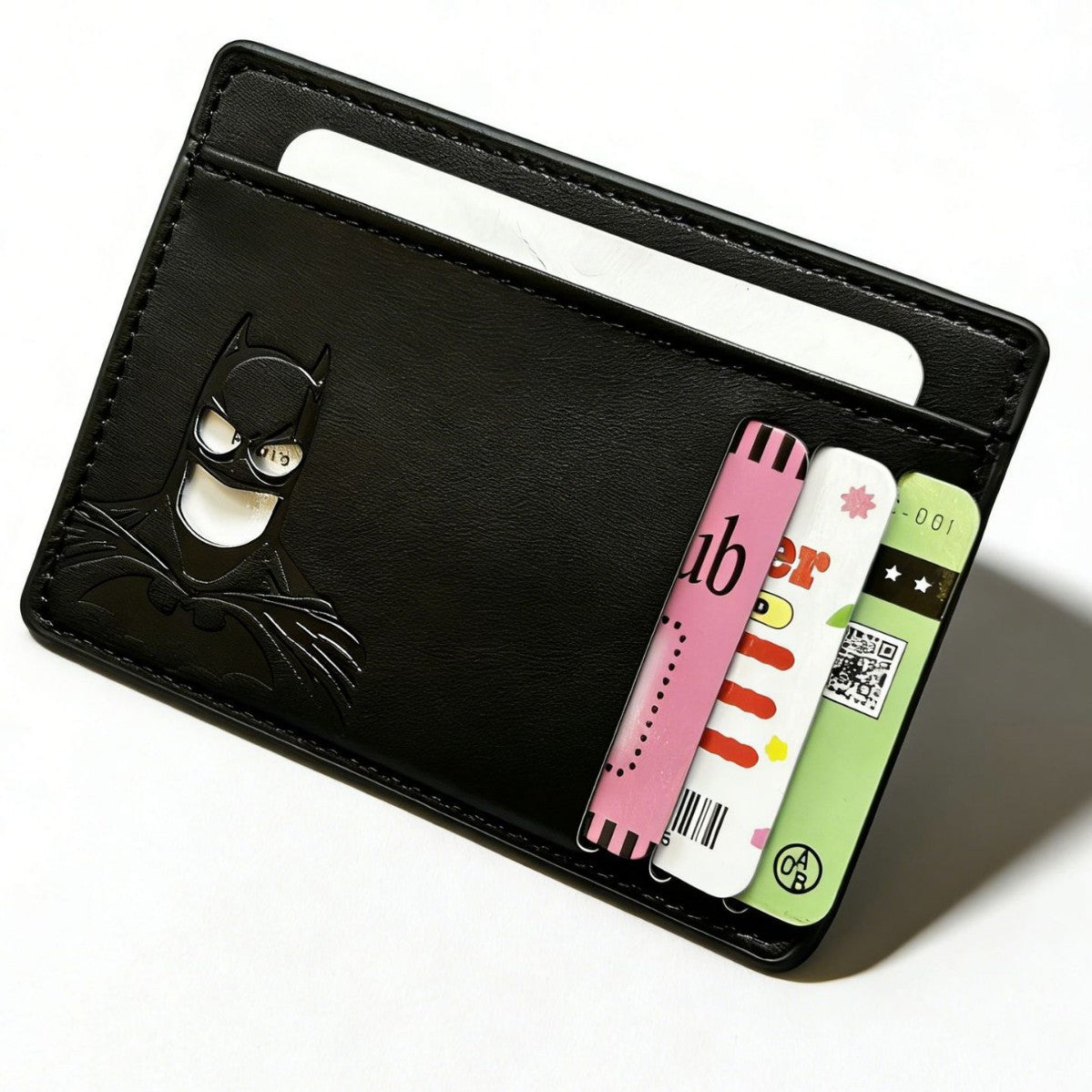 Tarjetero Cartera Batman PU Cuero Unisex Porta ID Pasaporte Minimalista 11x8cm Negro