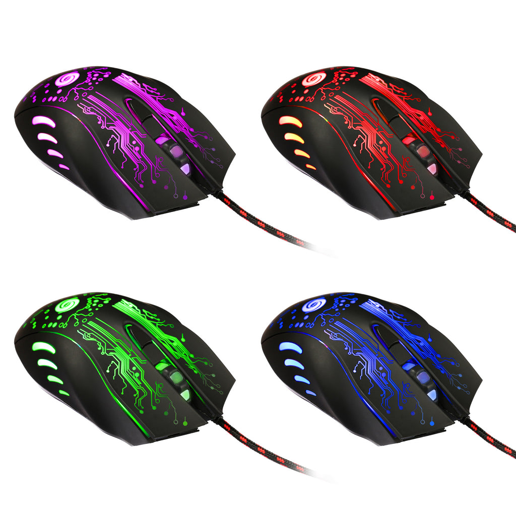 Mouse Gaming con Cable USB – 5500 DPI, 7 Botones, Luz LED, Ergónomico para PC y Laptop